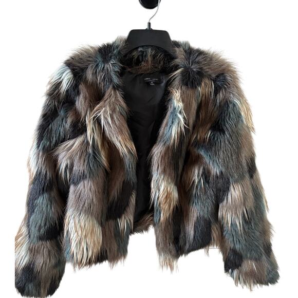 Romeo & Juliet Couture Faux Fur Mosaic Coat Jacket Womens Size S - Picture 1 of 6